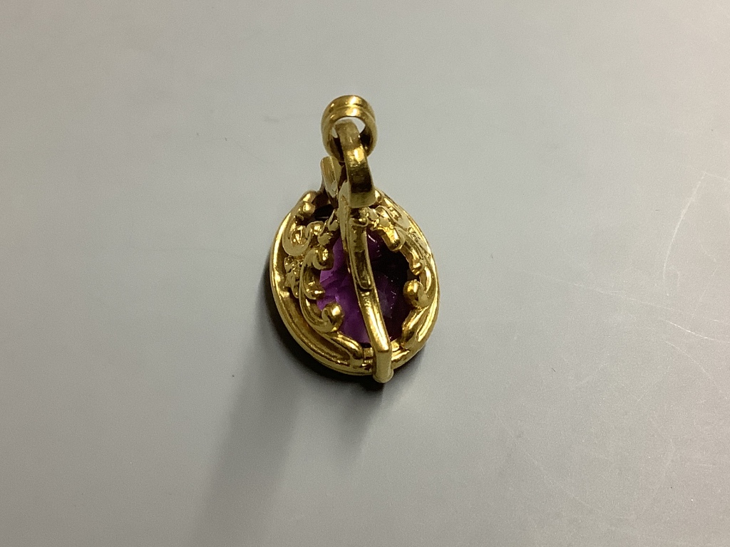 A yellow metal overlaid and amethyst set fob seal